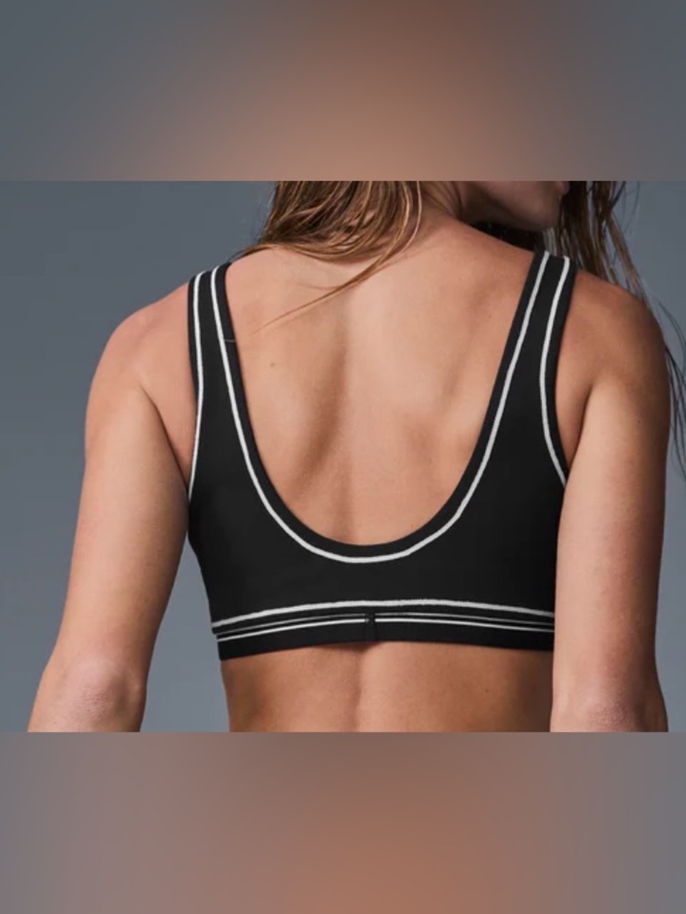 ALO Yoga Black Sports Bra with White Piping - Picture 2 of 4